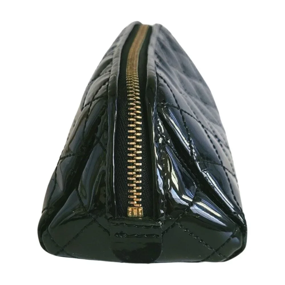 Rare BURBERRY Quilted Patent Leather Cosmetic Bag Black Gold Hardware Case